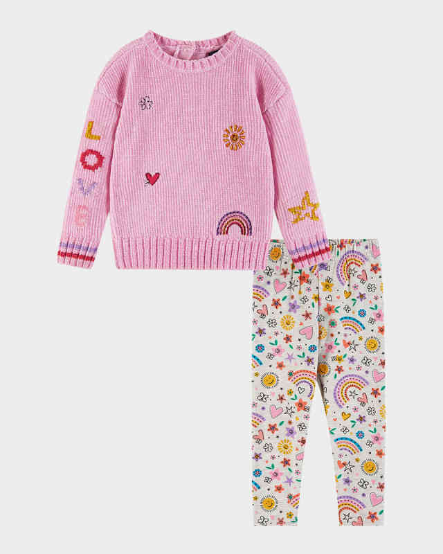 Girl's Printed Sweater & Leggings Set, Size Newborn-24